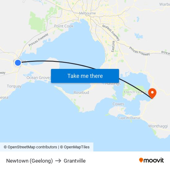 Newtown (Geelong) to Grantville map