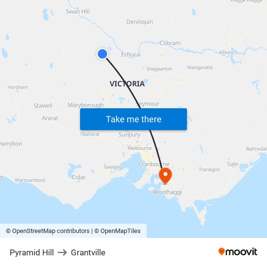 Pyramid Hill to Grantville map