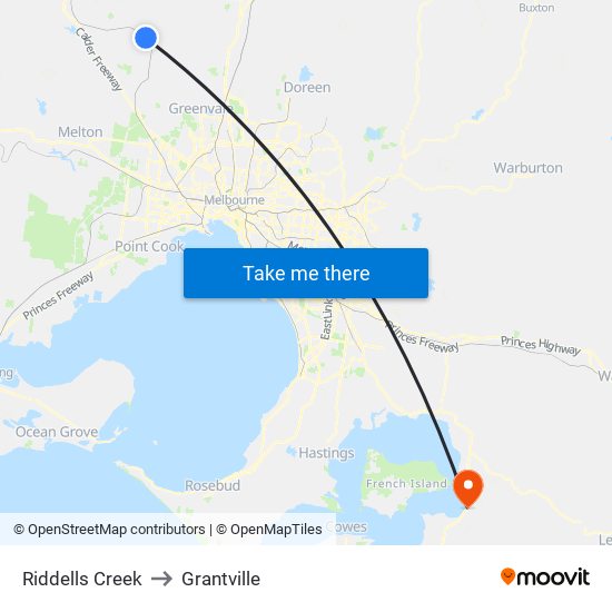 Riddells Creek to Grantville map