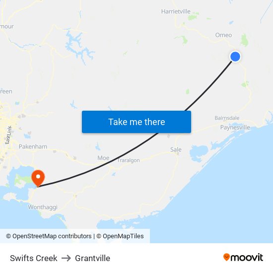 Swifts Creek to Grantville map