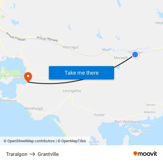 Traralgon to Grantville map