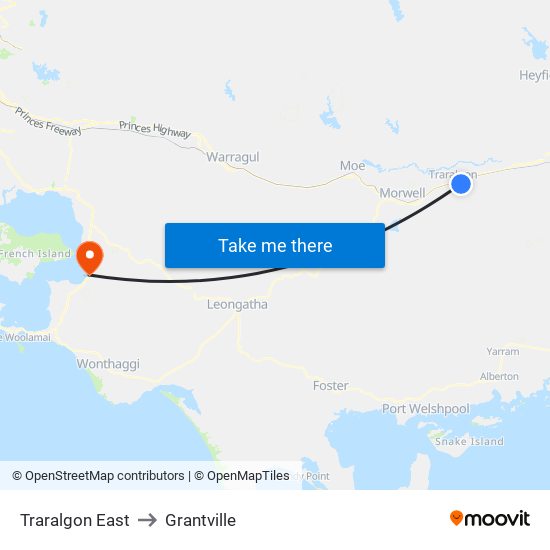 Traralgon East to Grantville map