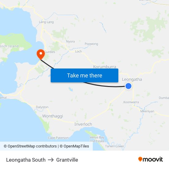 Leongatha South to Grantville map