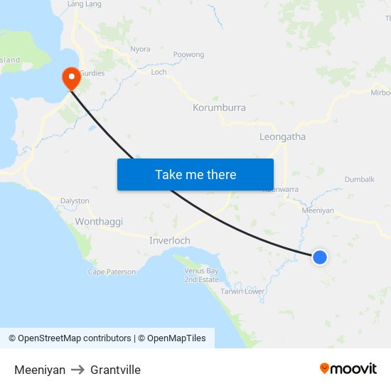Meeniyan to Grantville map