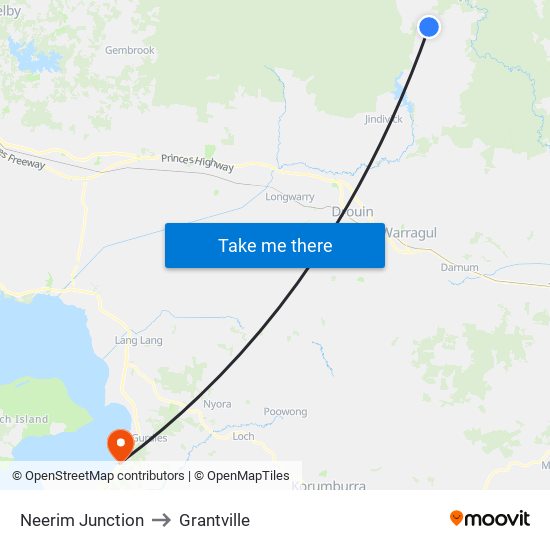 Neerim Junction to Grantville map