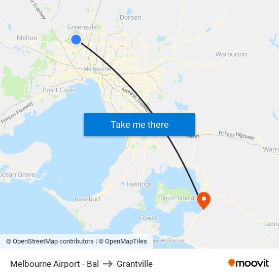 Melbourne Airport - Bal to Grantville map