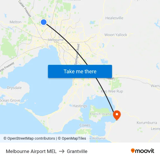 Melbourne Airport MEL to Grantville map