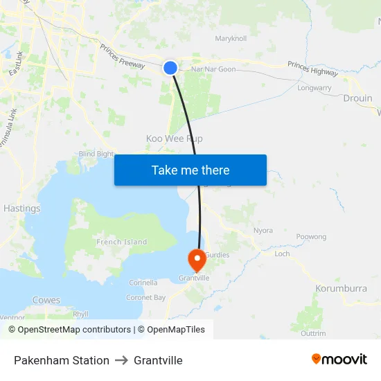 Pakenham Station to Grantville map