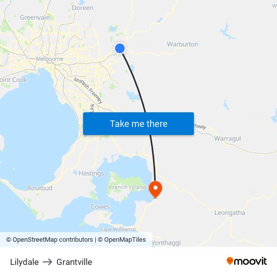Lilydale to Grantville map