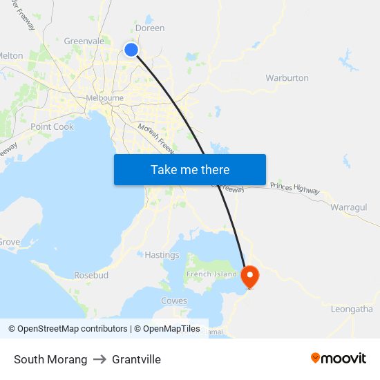 South Morang to Grantville map