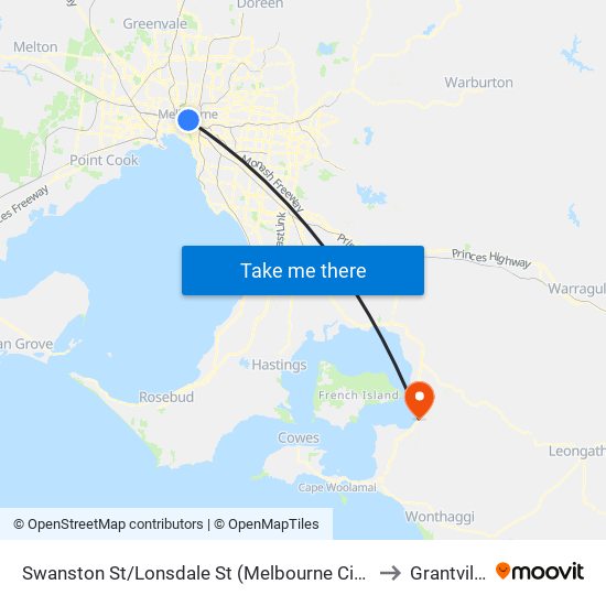 Swanston St/Lonsdale St (Melbourne City) to Grantville map
