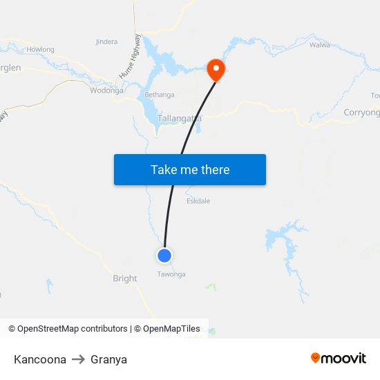 Kancoona to Granya map