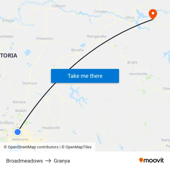 Broadmeadows to Granya map
