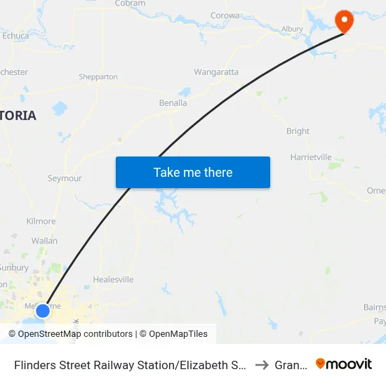 Flinders Street Railway Station/Elizabeth St #1 to Granya map