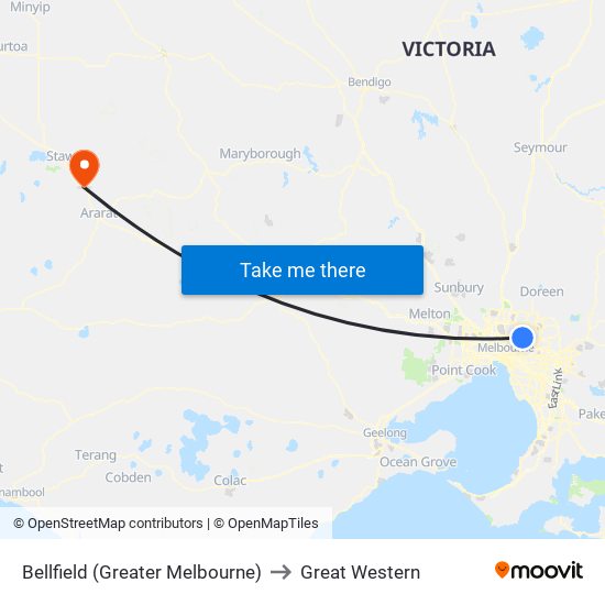 Bellfield (Greater Melbourne) to Great Western map