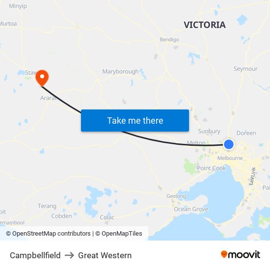 Campbellfield to Great Western map