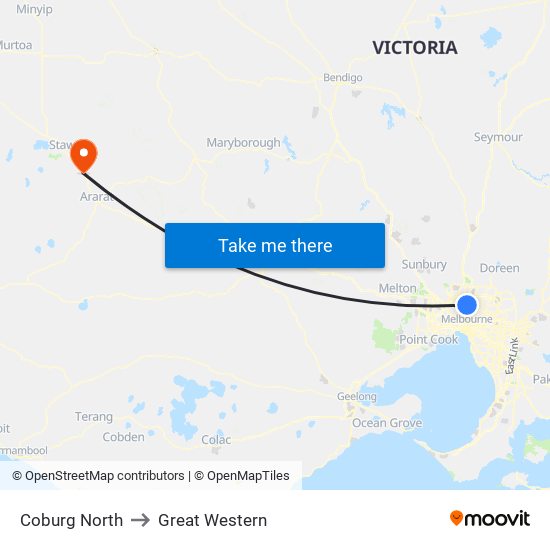 Coburg North to Great Western map