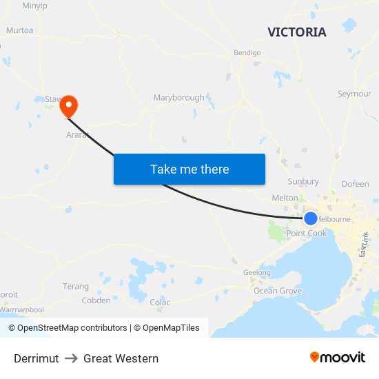 Derrimut to Great Western map