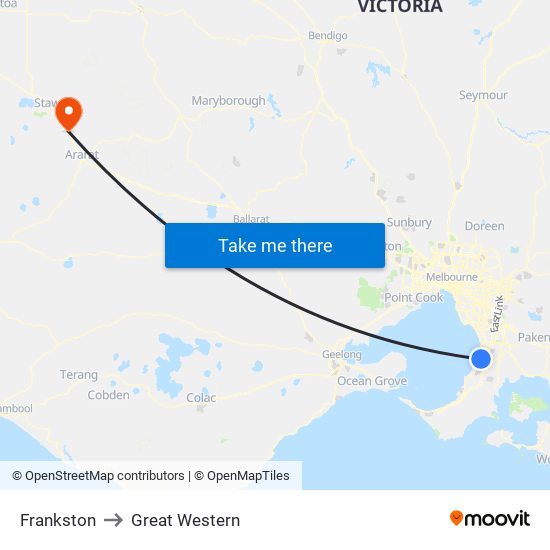 Frankston to Great Western map