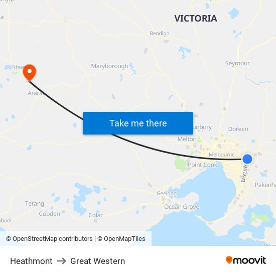 Heathmont to Great Western map