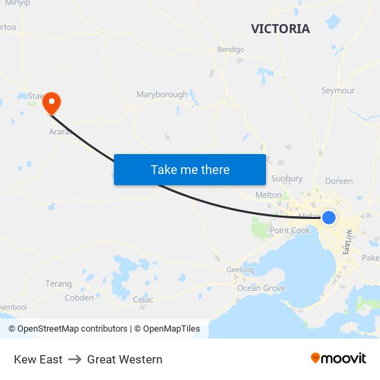 Kew East to Great Western map