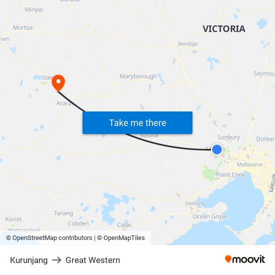 Kurunjang to Great Western map