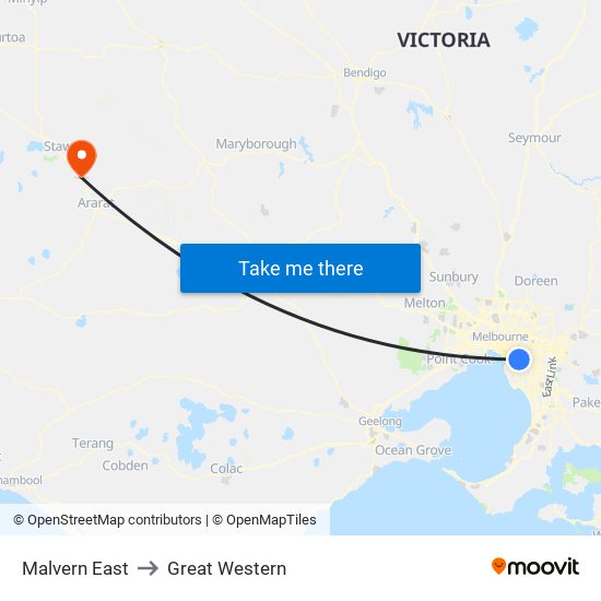 Malvern East to Great Western map