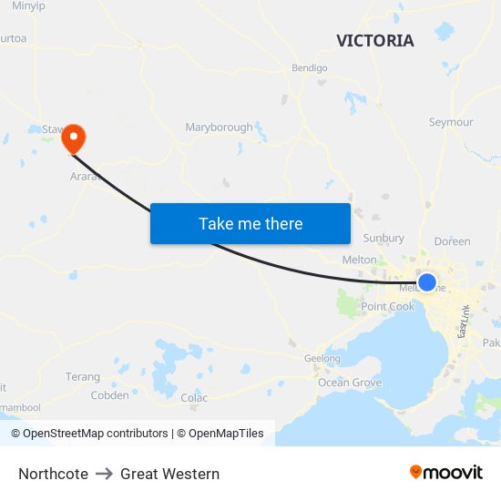 Northcote to Great Western map