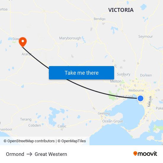 Ormond to Great Western map