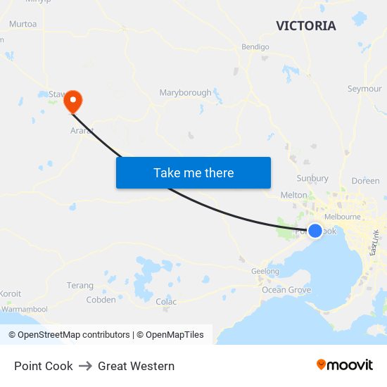 Point Cook to Great Western map