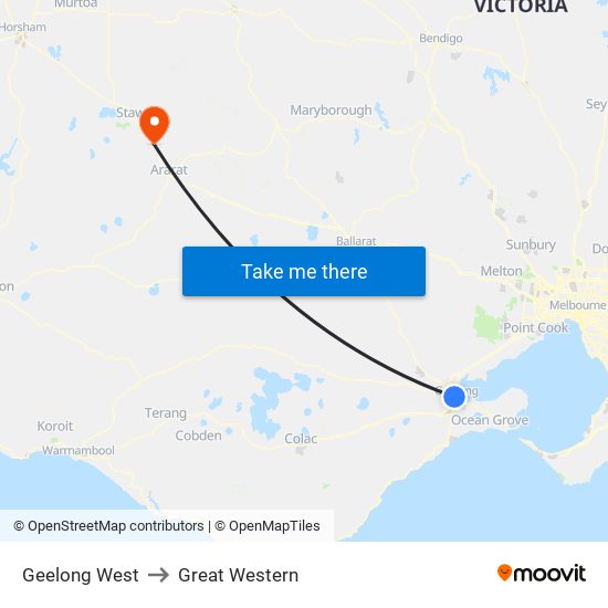 Geelong West to Great Western map
