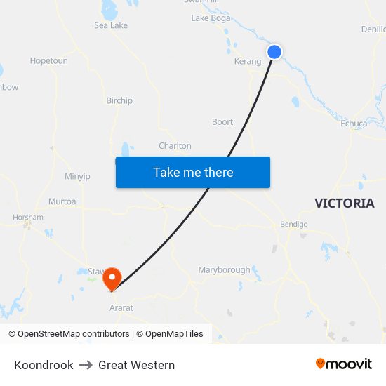 Koondrook to Great Western map