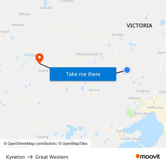 Kyneton to Great Western map