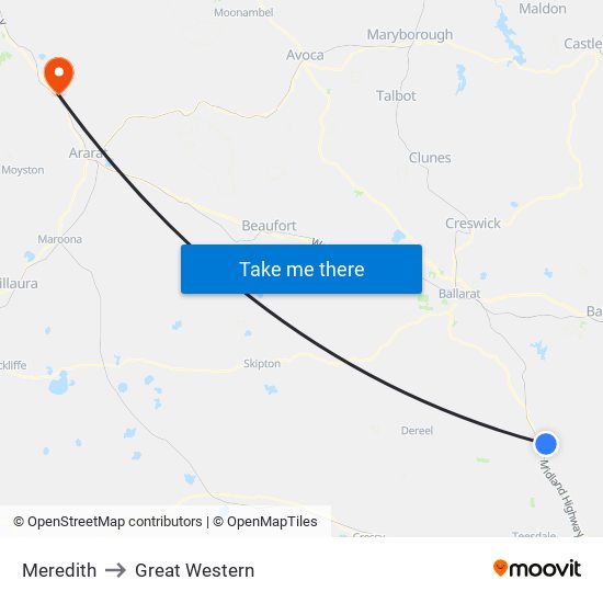 Meredith to Great Western map