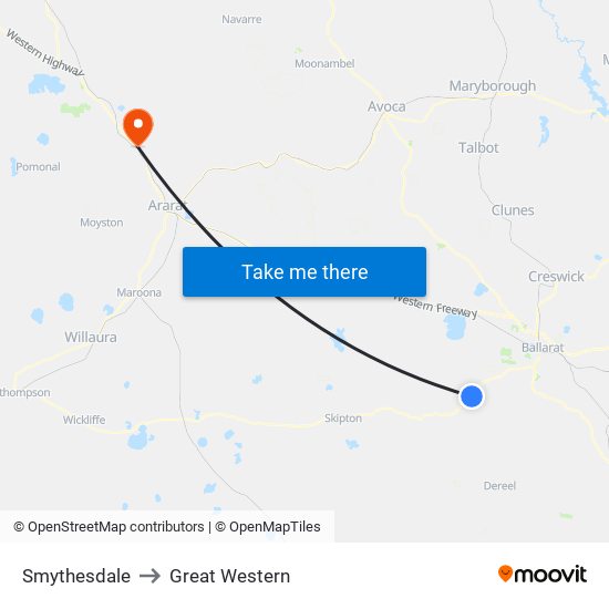 Smythesdale to Great Western map