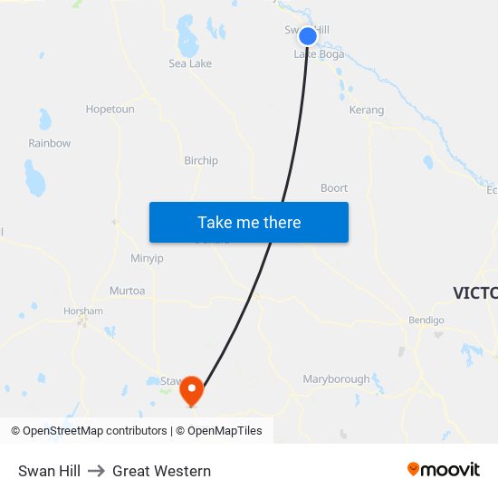 Swan Hill to Great Western map