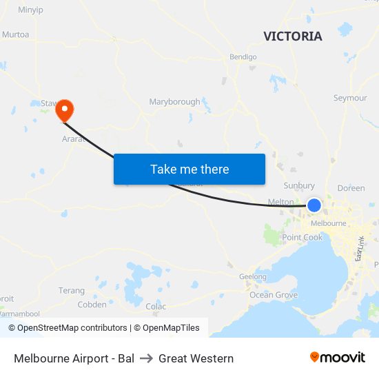 Melbourne Airport - Bal to Great Western map