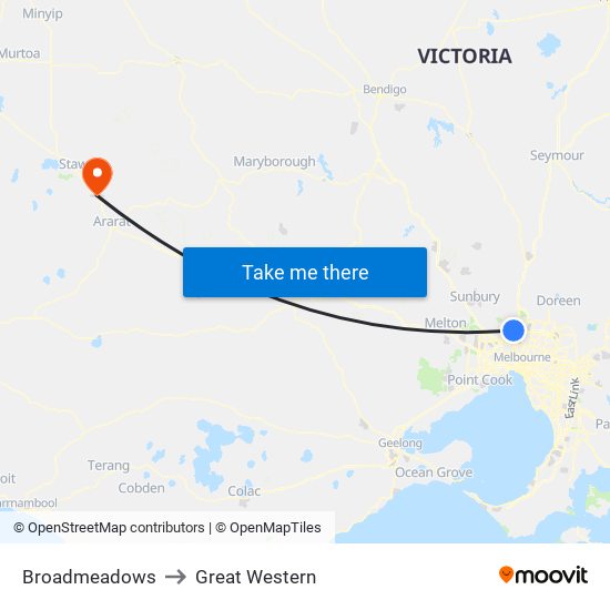 Broadmeadows to Great Western map