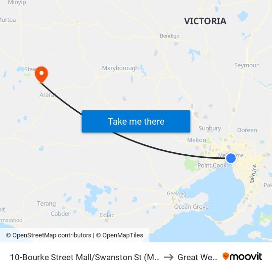 10-Bourke Street Mall/Swanston St (Melbourne City) to Great Western map