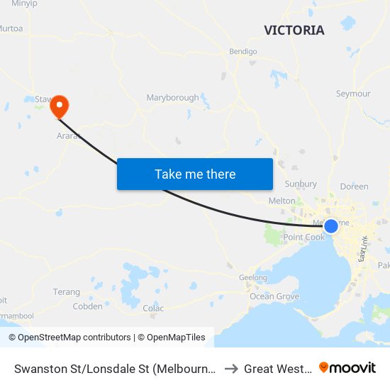 Swanston St/Lonsdale St (Melbourne City) to Great Western map