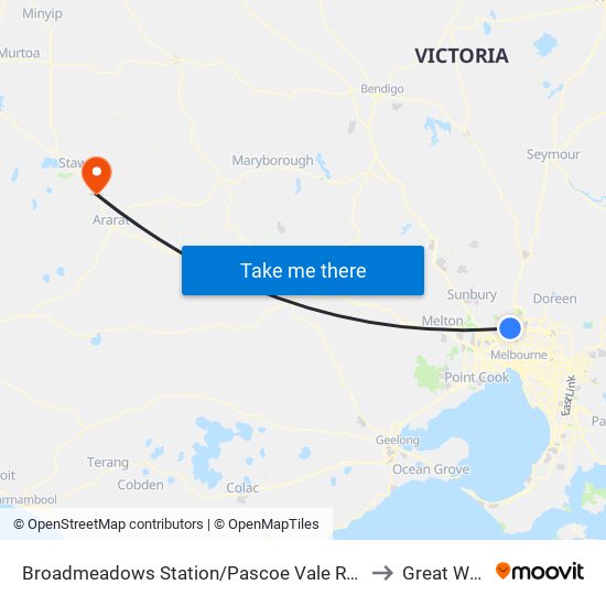 Broadmeadows Station/Pascoe Vale Rd (Broadmeadows) to Great Western map