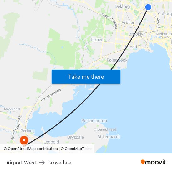 Airport West to Grovedale map