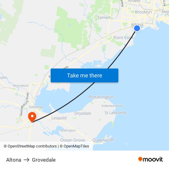 Altona to Grovedale map