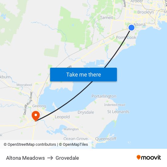 Altona Meadows to Grovedale map