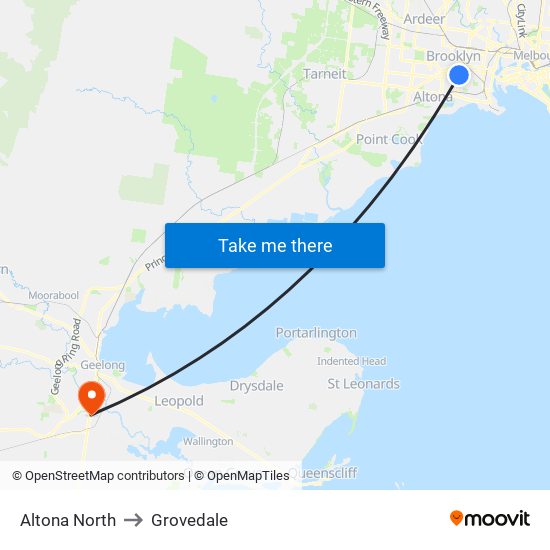 Altona North to Grovedale map