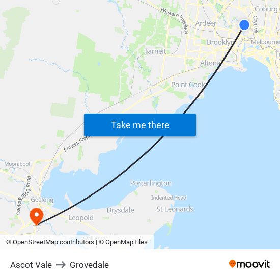 Ascot Vale to Grovedale map