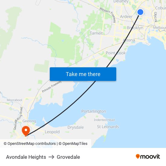 Avondale Heights to Grovedale map