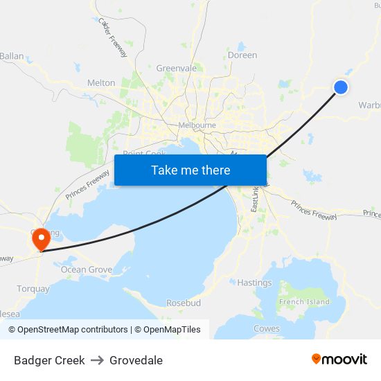 Badger Creek to Grovedale map