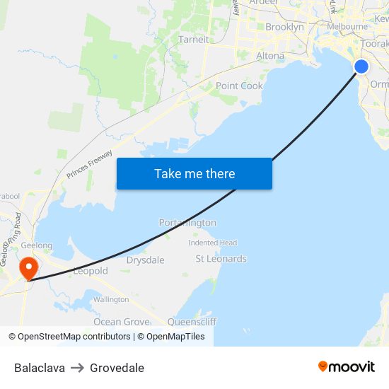 Balaclava to Grovedale map
