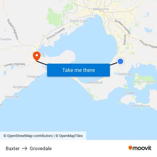 Baxter to Grovedale map